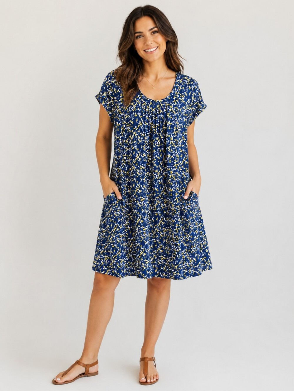 Seasalt Cornwall Navy Yellow Print Pocket Dress Size 14